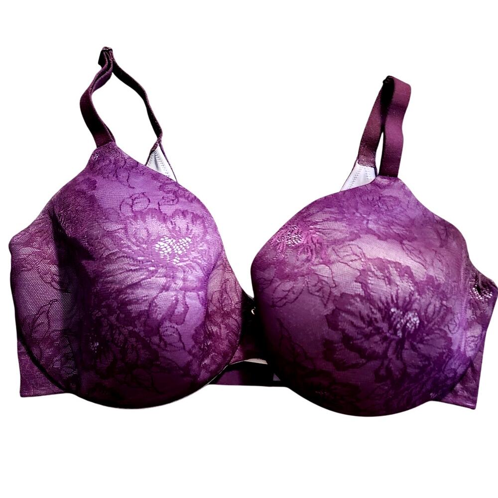 Lane Bryant Cacique Lightly Lined Purple Lace Floral Overlay Full Coverage 38DDD